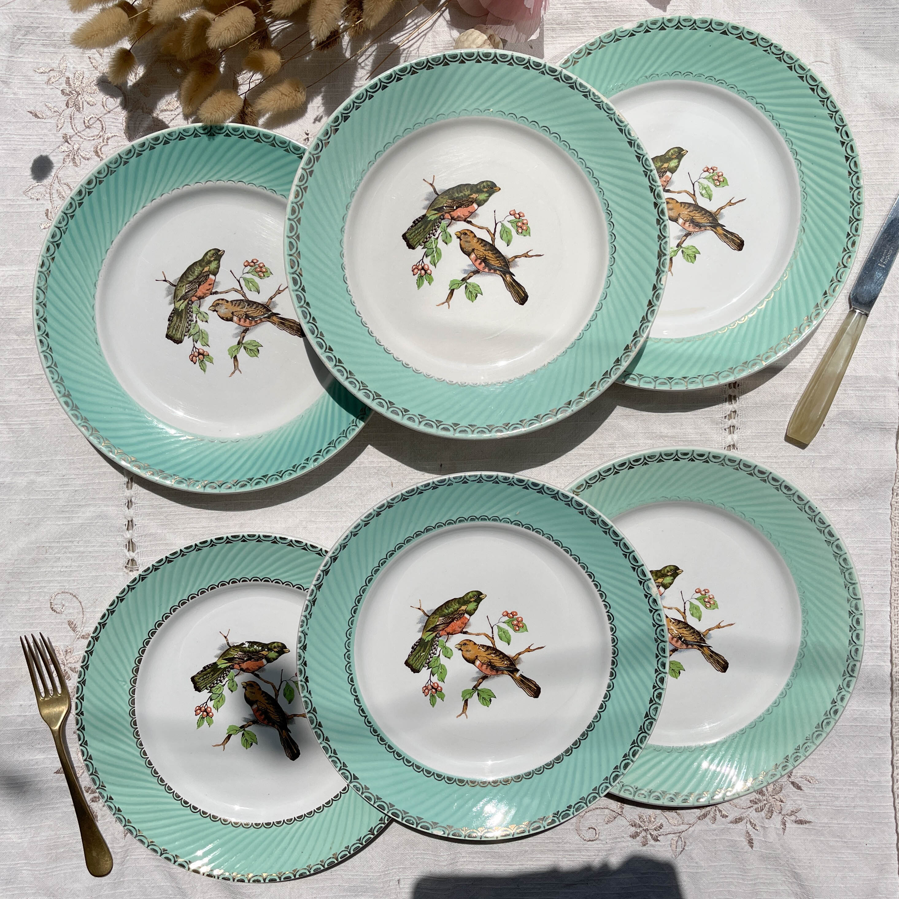 Lot 9 Assiettes Plates Villeroy & Boch Paris - Faïence Vintage Vert