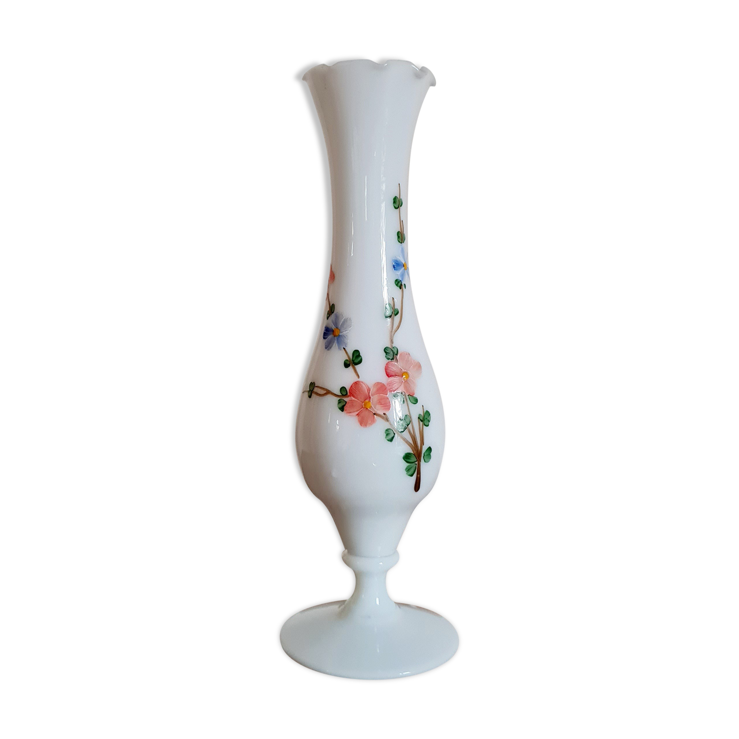 White soliflore vase with painted flowers