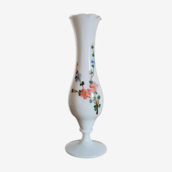 White soliflore vase with painted flowers