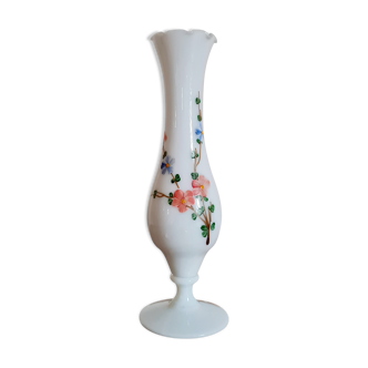 White soliflore vase with painted flowers