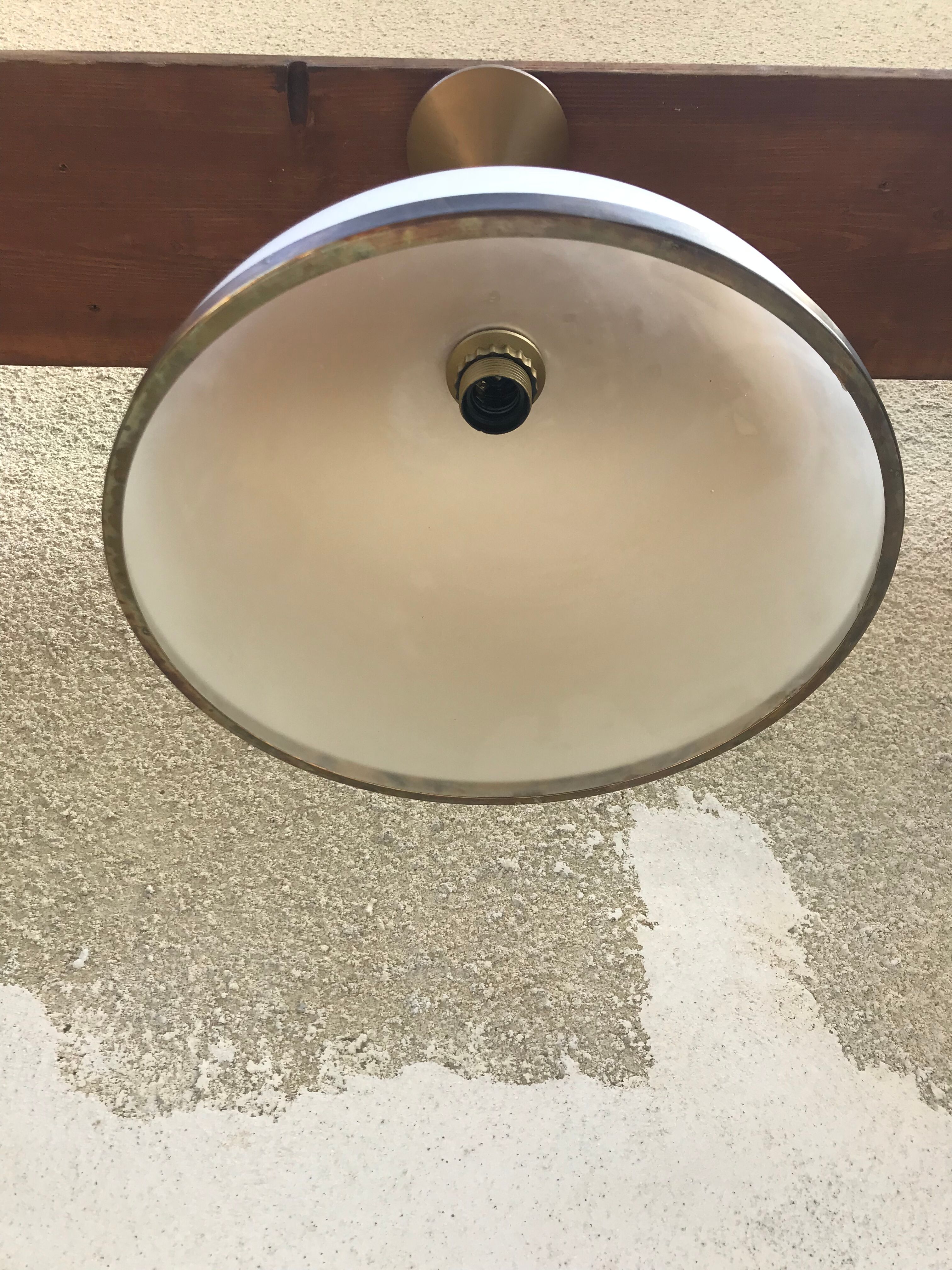 Old molded glass hanging Contour brass + Support Golden 70s Vintage