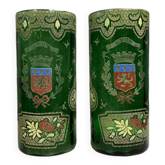 Legras (d'après) : paire de vases forme rouleaux époque Art Nouveau vers 1900