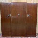 3-door mahogany wardrobe in Art Deco style from the 1950s, removable into 3 parts