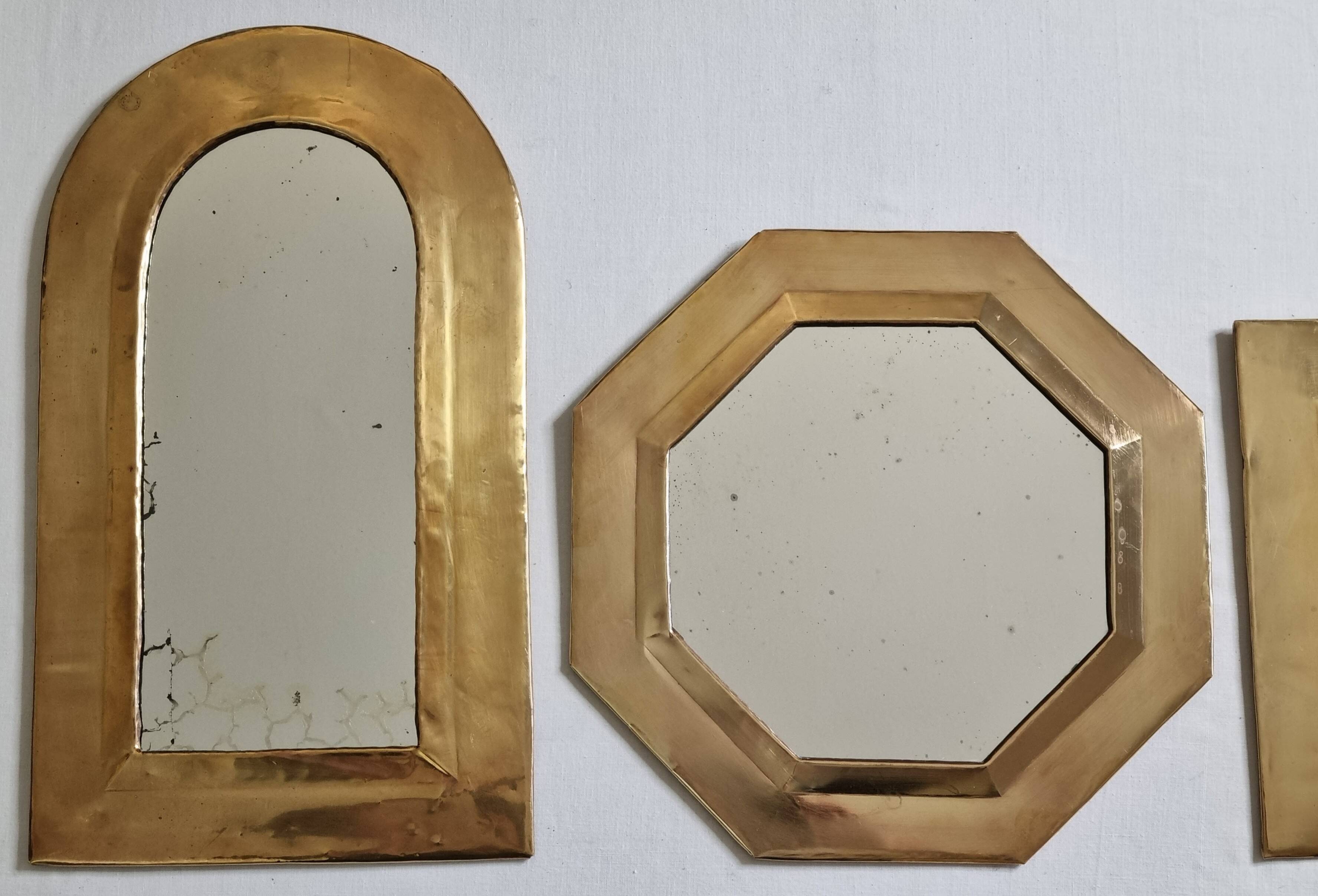 Set of 3 wall mirrors in brass, Moroccan craftsmanship, 20 cm