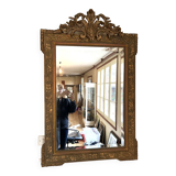 Large rectangular beveled mirror with gold stucco