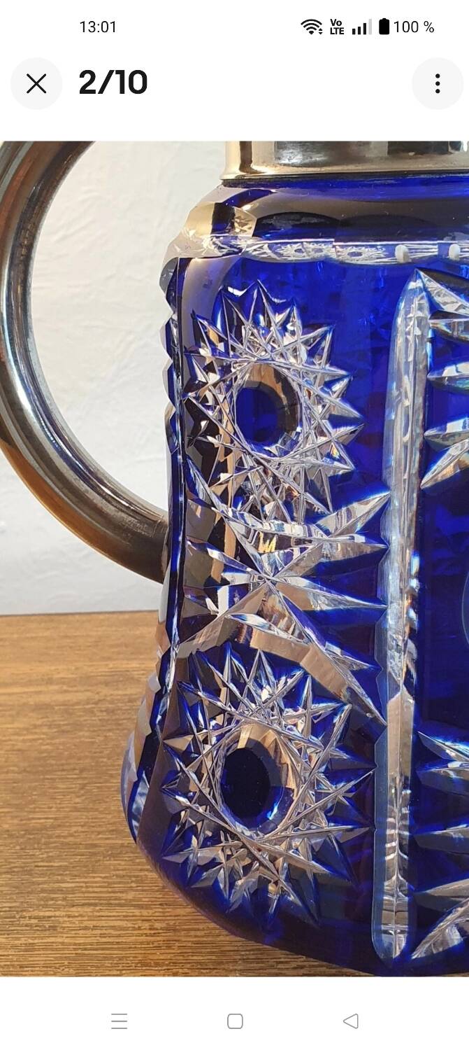 Superb orangeade jug in cobalt blue cut bohemian crystal