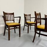 Lot de 6 chaises bistrot fauteuils en bois et simili jaune vintage année 80