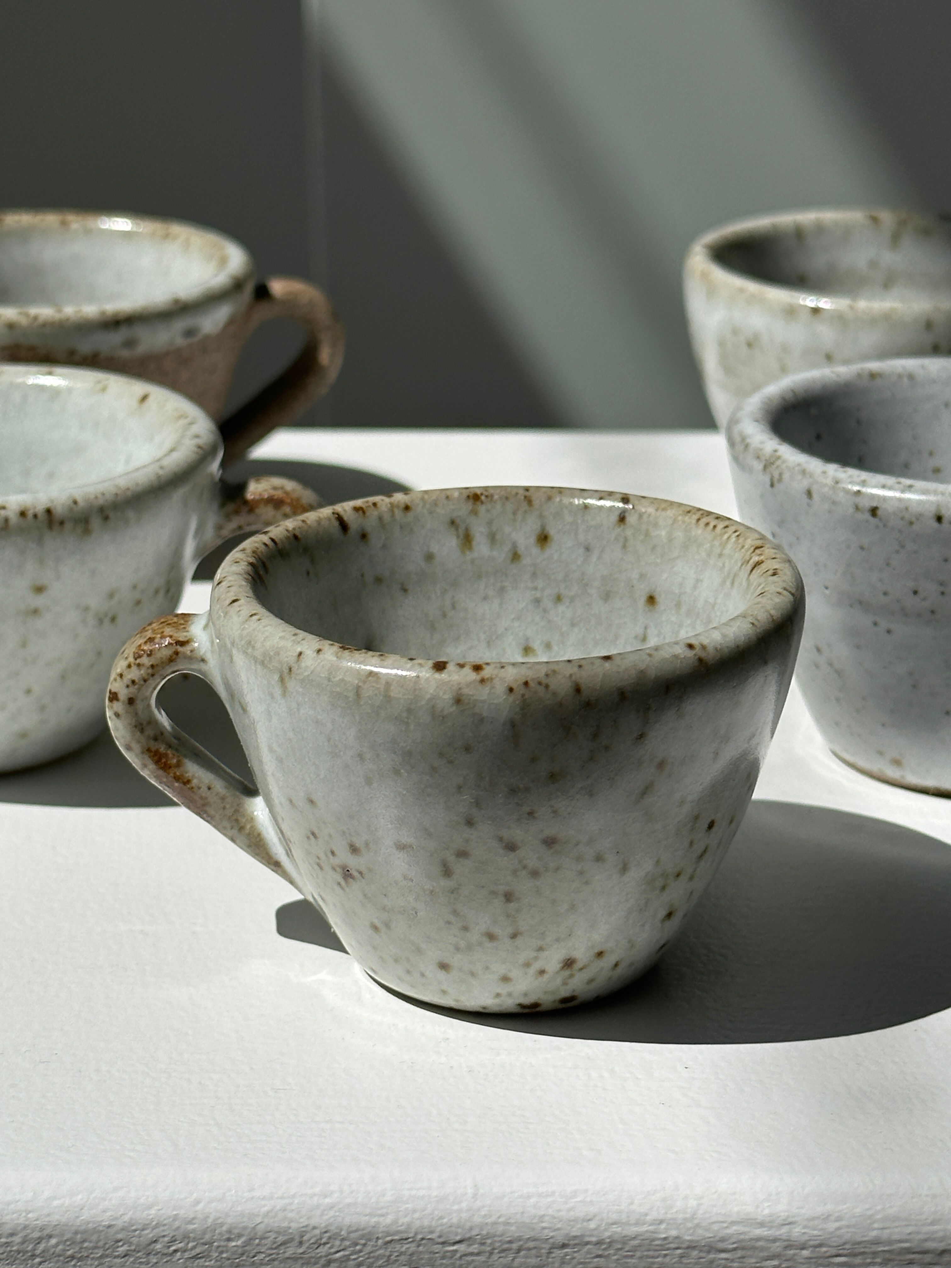 Set of 5 Indonesian ceramic handle coffee cups