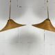 Pair pencil reed rattan bamboo and brass pendants, Italy 1970s