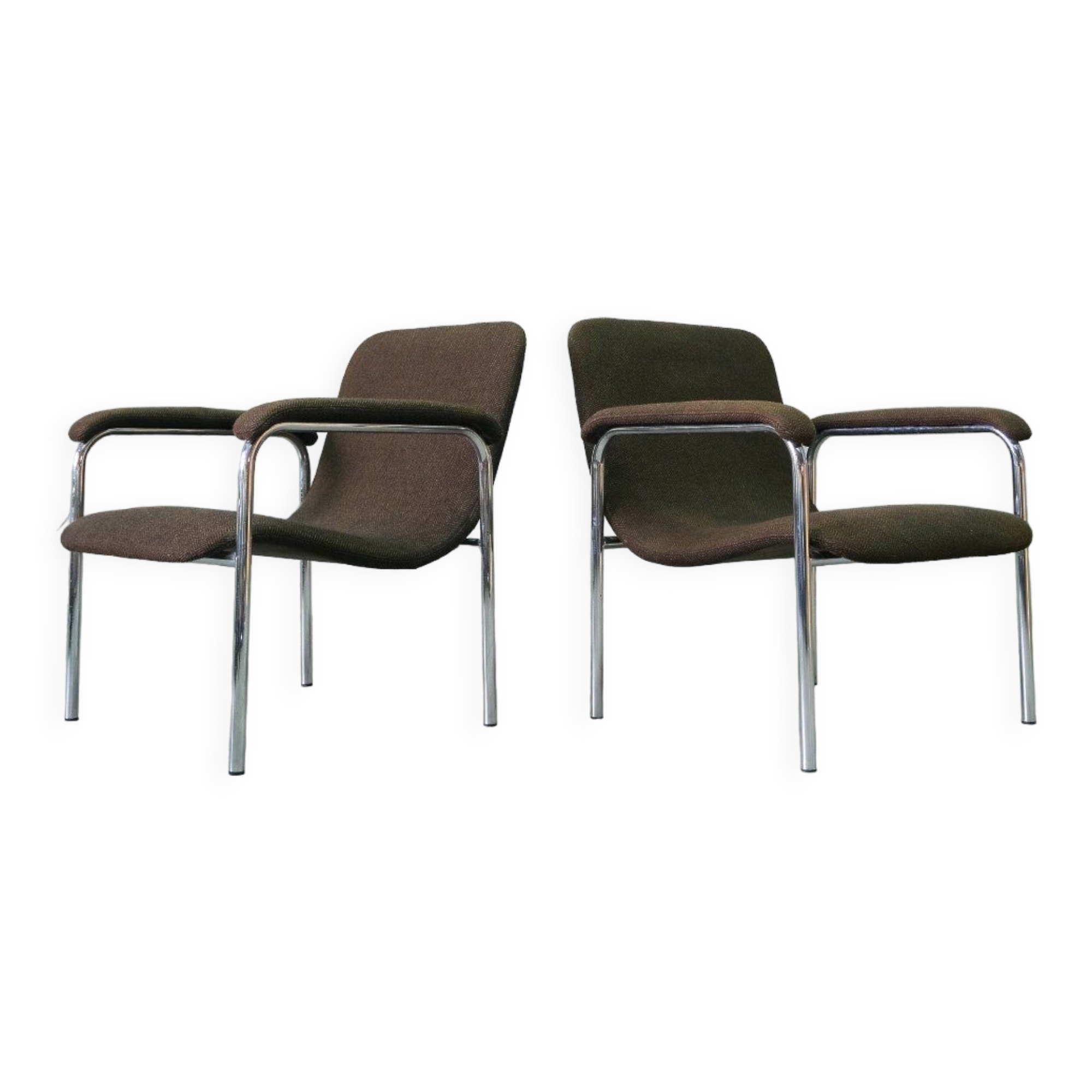 Mid-Century Easy Chairs in Tubular Steel from Thonet, 1970s, Set of 2.