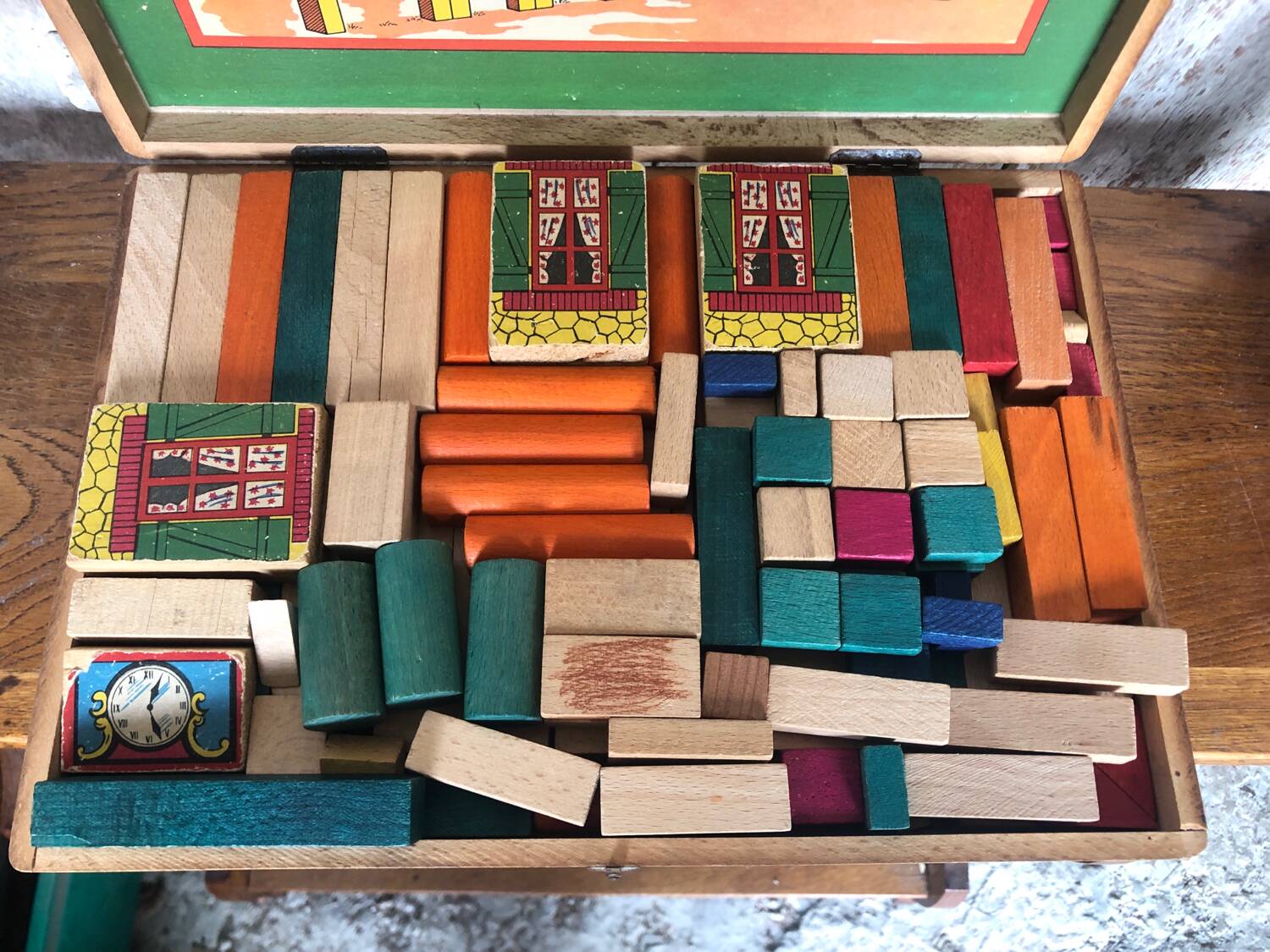 Old Building Set Box Wooden Toys Vintage