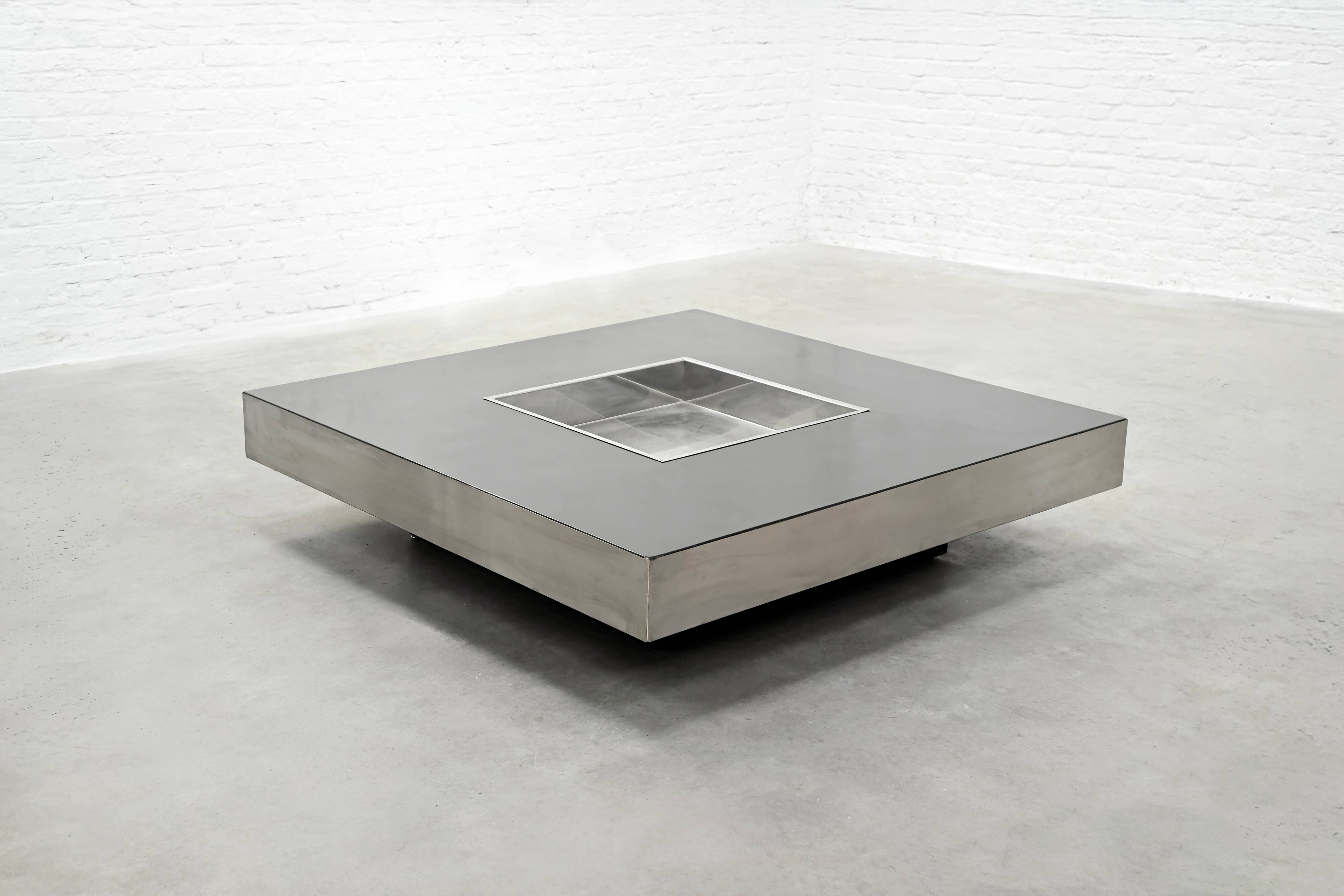 Chrome & Lacquer Coffee Table with Integrated Bar, 1970s