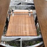 Round wooden table with 1 integrated extension + 6 wooden and fabric chairs