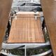 Round wooden table with 1 integrated extension + 6 wooden and fabric chairs