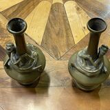 Pair of Chinese bronze vases with dragon decoration, early 20th century