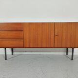 Scandinavian vintage teak and metal long sideboard, 60s