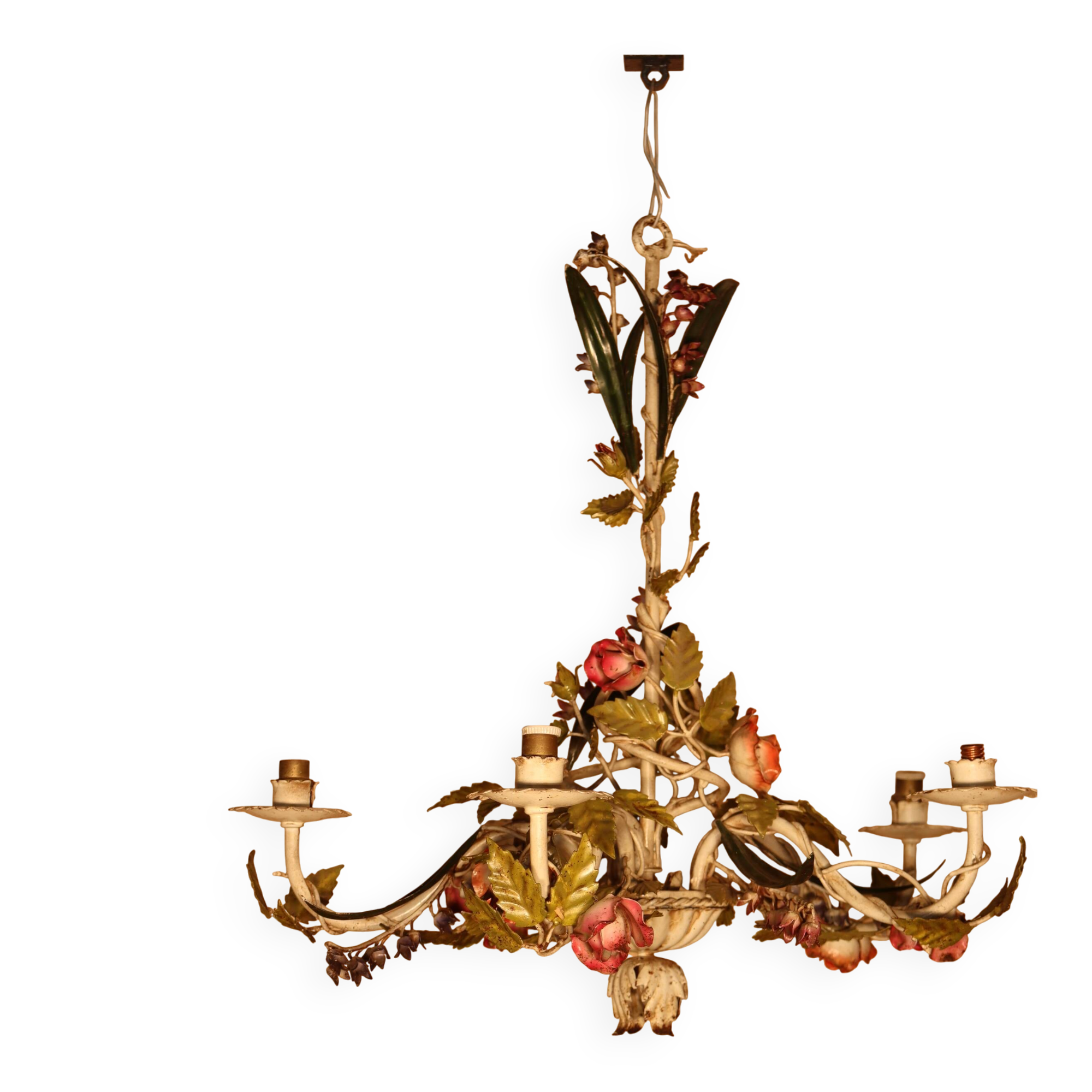 Antique iron chandelier with Art Nouveau floral decoration