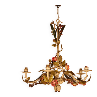 Antique iron chandelier with Art Nouveau floral decoration
