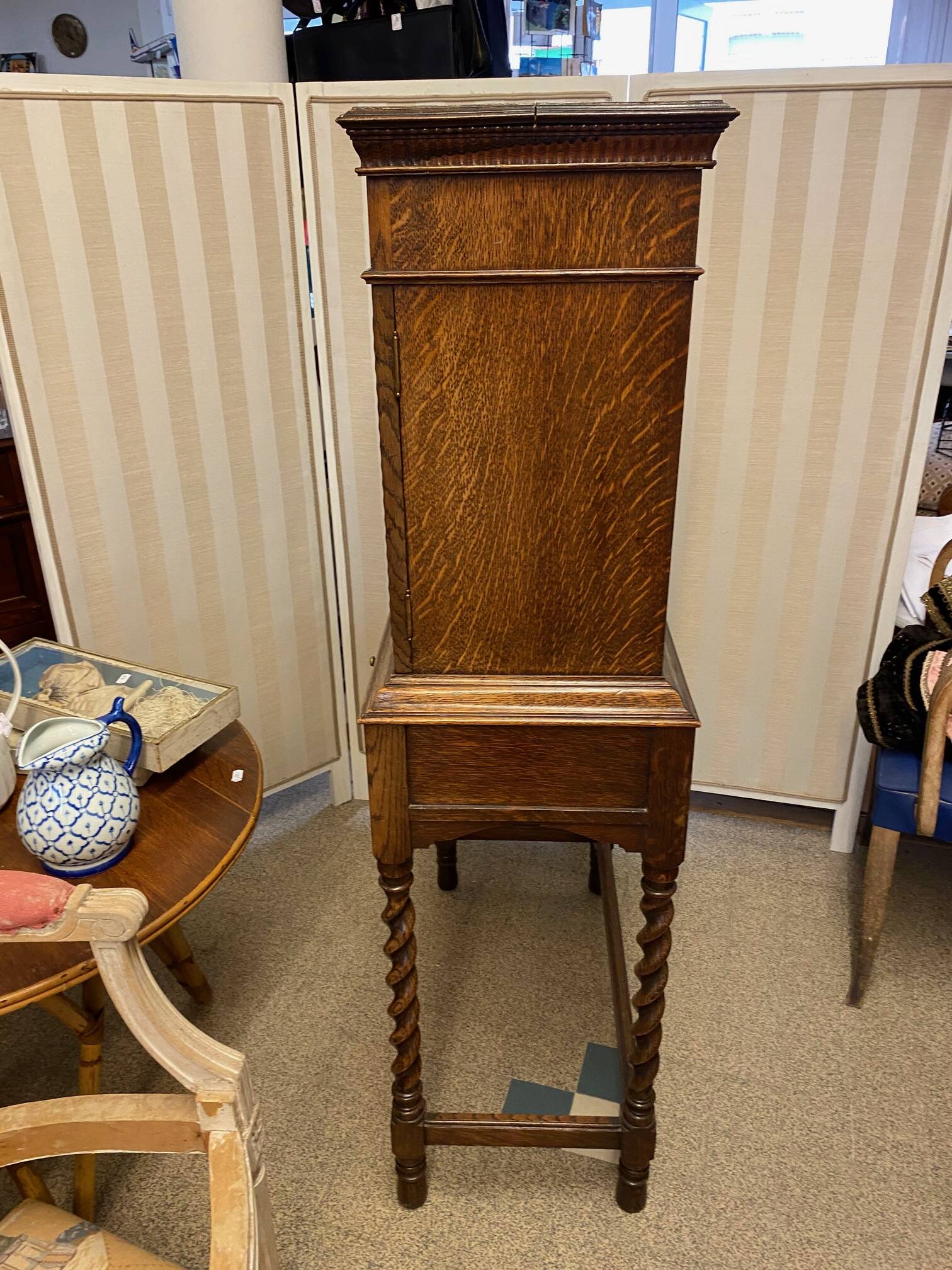 Lady bonheur du day secretary cabinet oak with marquetry and mother-of-pearl