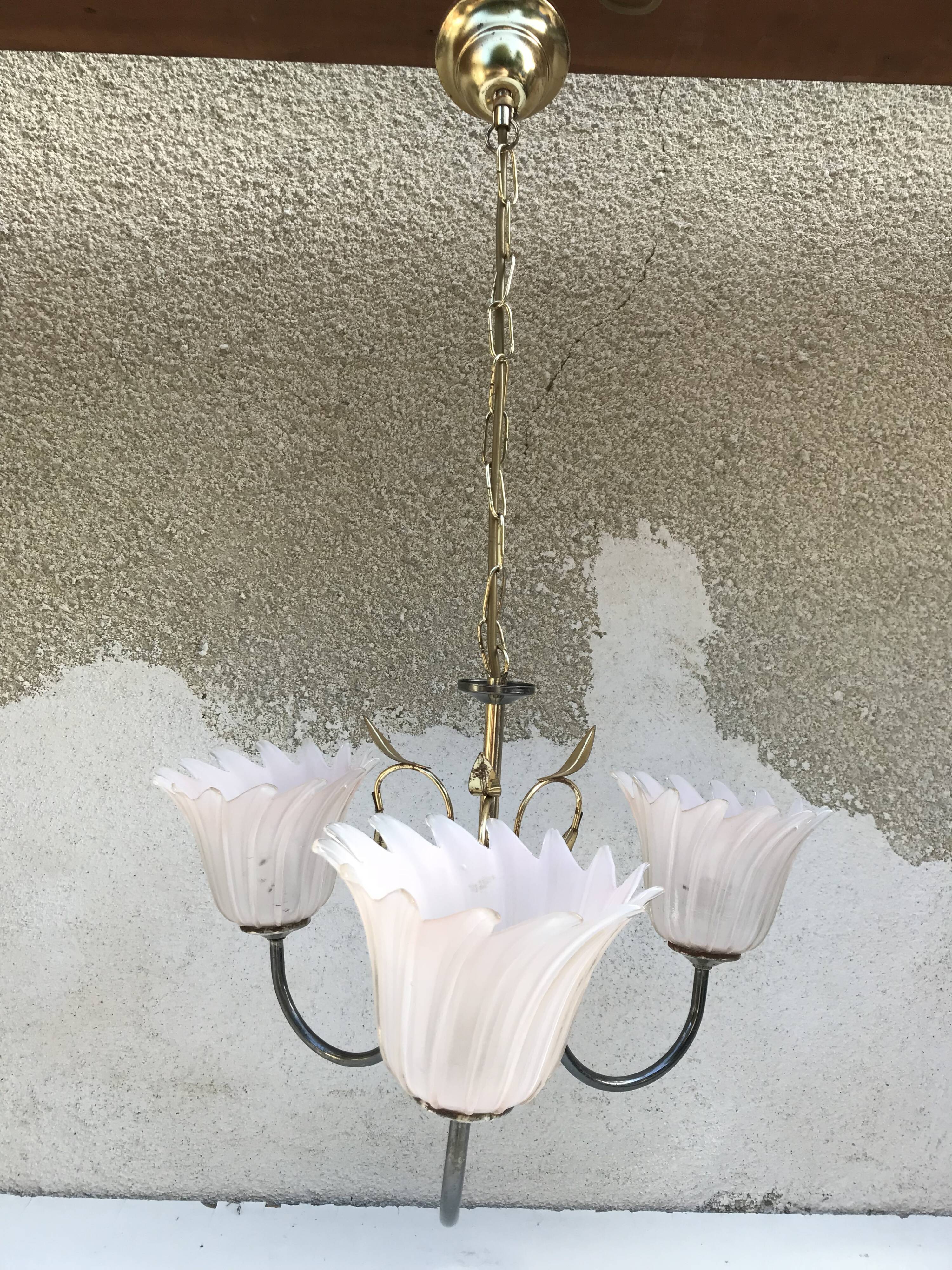 Chandelier 3 arm metal gold old vintage rose