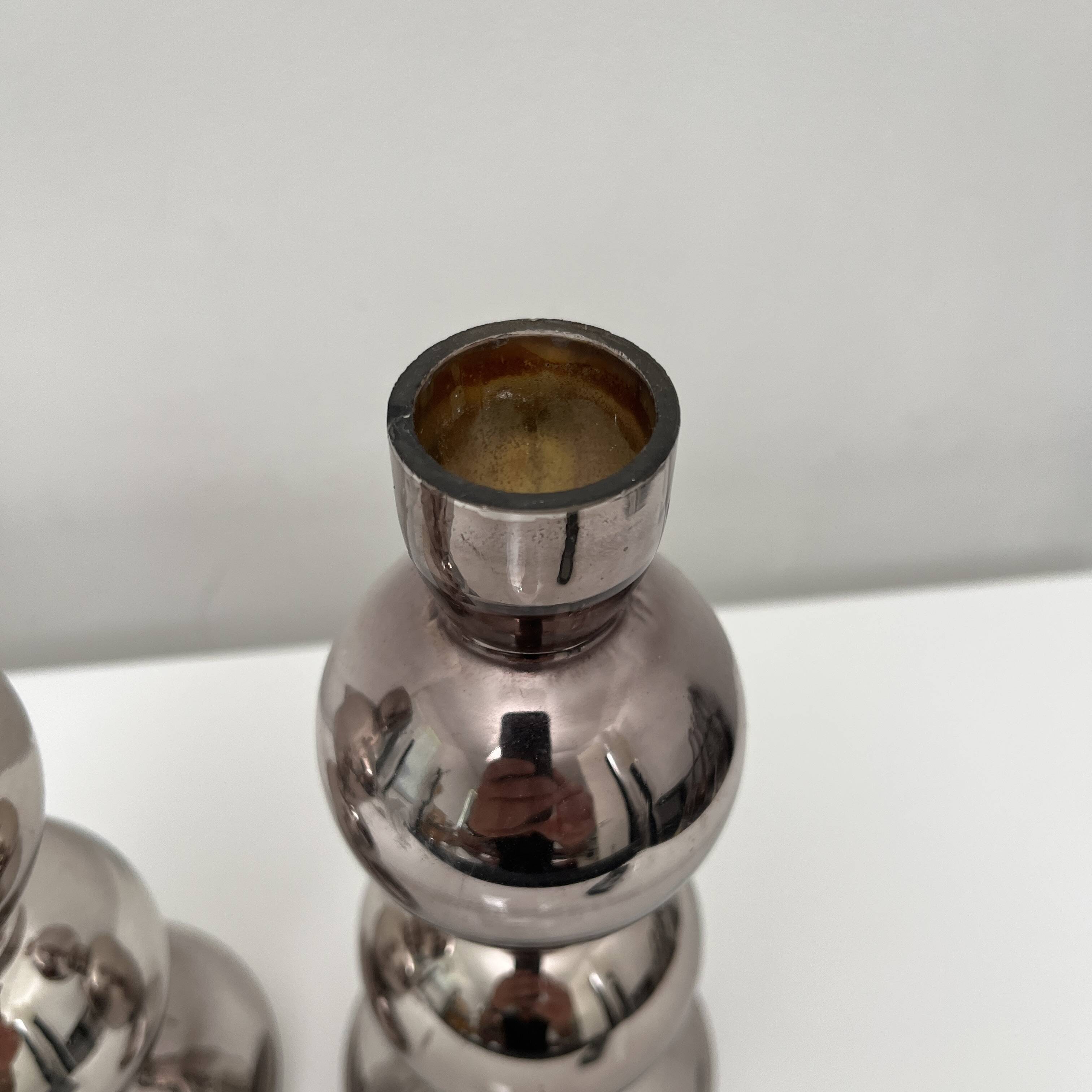 Set of 3 candlesticks in 20th century eglomise glass, vintage space age retro