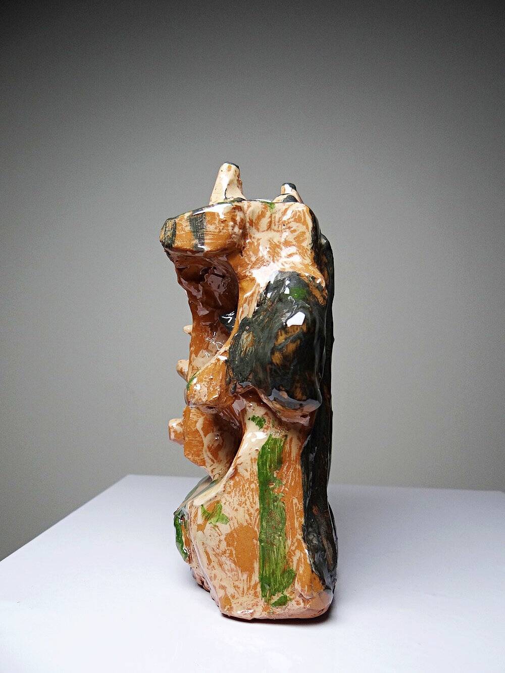 Modern anthropomorphic sculpture in glazed terracotta, vintage 70-2000.