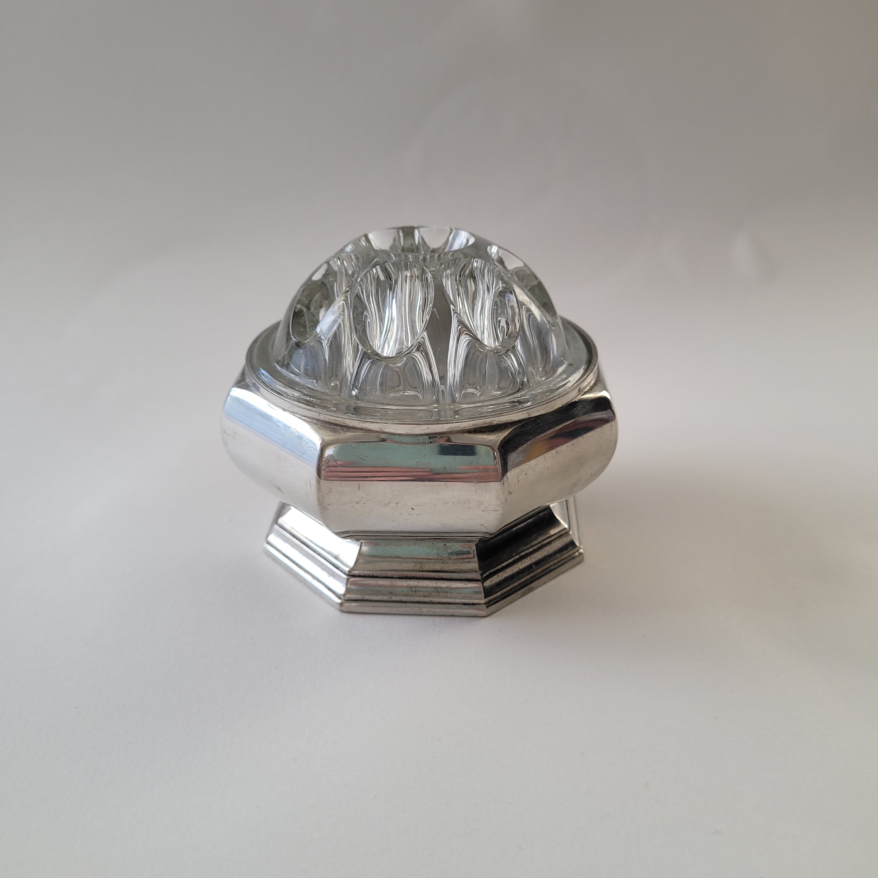 Flower holder tin and glass, 70s