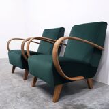 1930 Jindrich Halabala Bentwood Armchair in Emerald Green Velvet