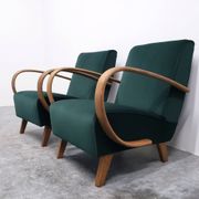 1930 Jindrich Halabala Bentwood Armchair in Emerald Green Velvet