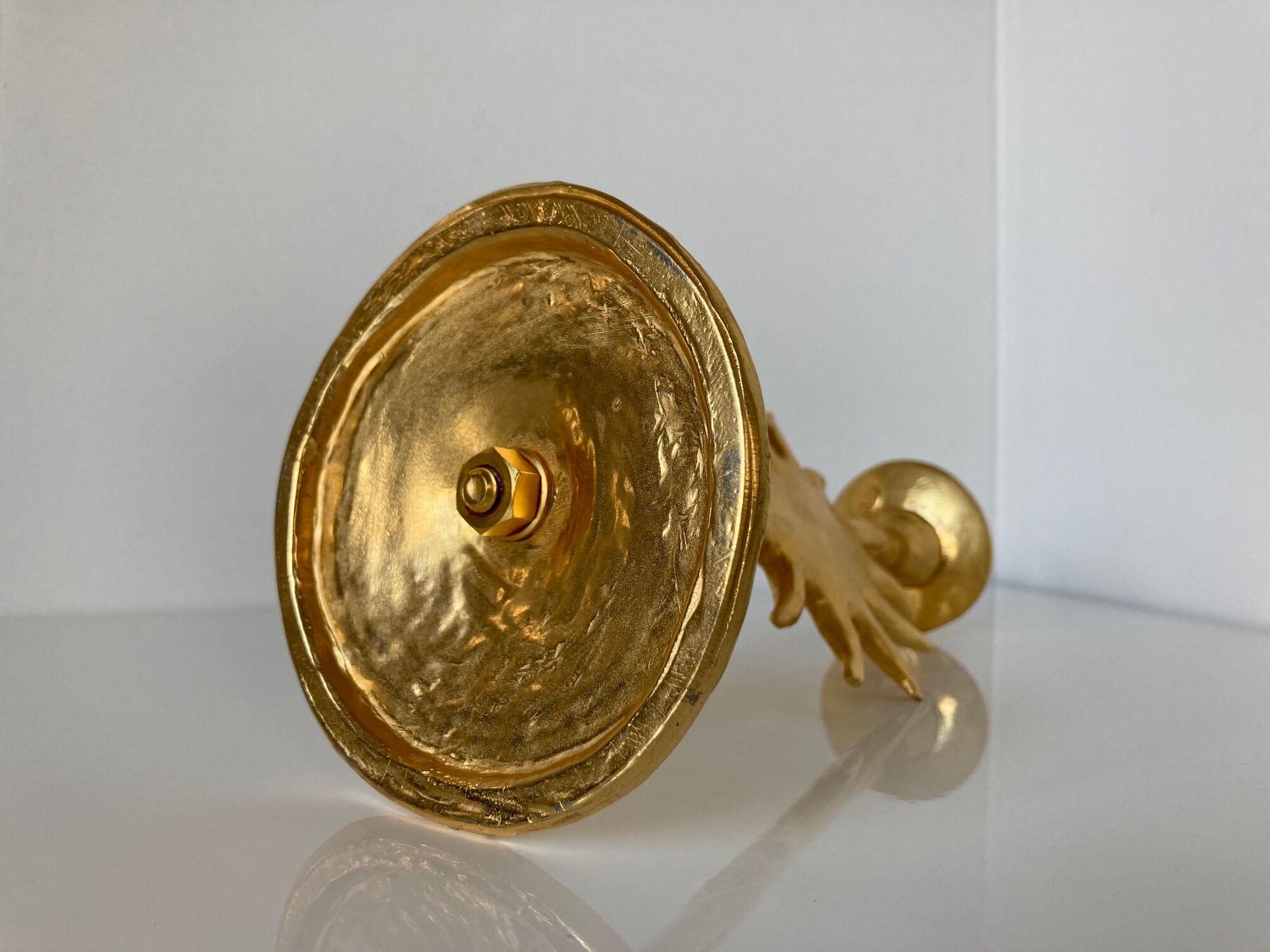 Édouard Rambaud, Soleil artist candle holder in gilded bronze signed under the bobèche.