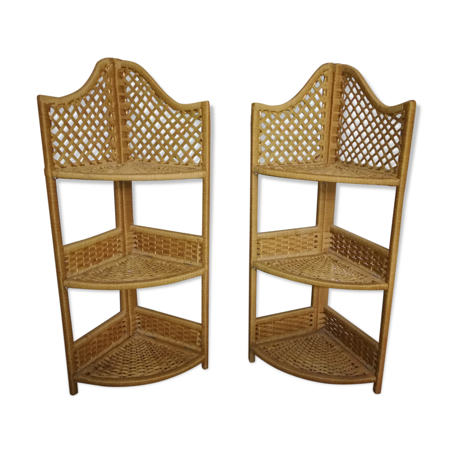 Pair of rattan shelves