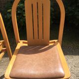 Vintage Baumann chairs in beech, seats in beige brown Skaï, series of 6.