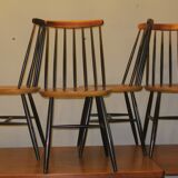 Vintage set of 4 ercol ebonized stick back chairs 1950s