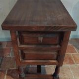 Antique wooden side table with 2 vintage drawers