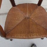 Rustic straw armchair in walnut