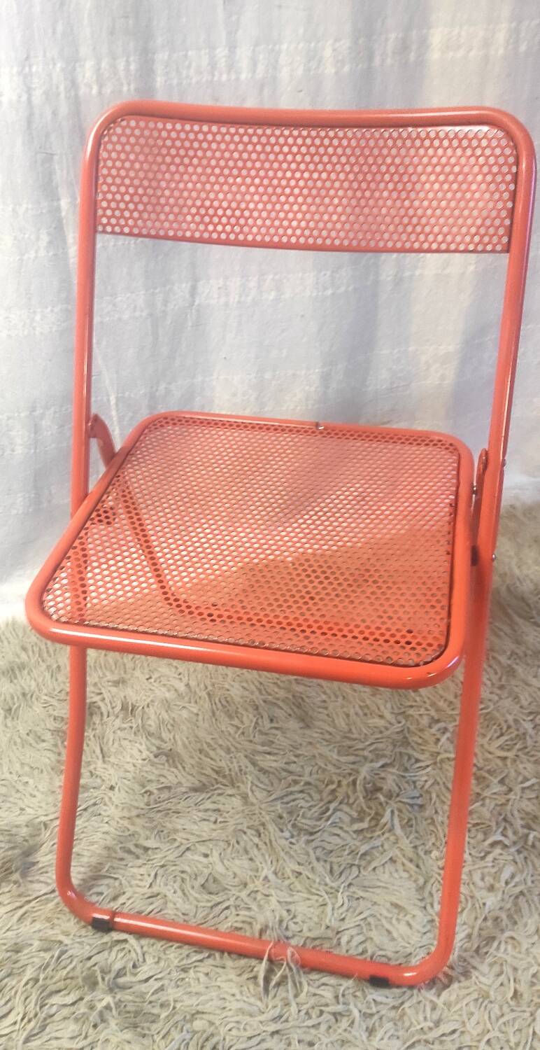 Orange metal folding chairs (set of 2) - 70s/80s