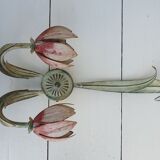 Paire d'appliques anciennes en tôle peinte à décor de fleurs