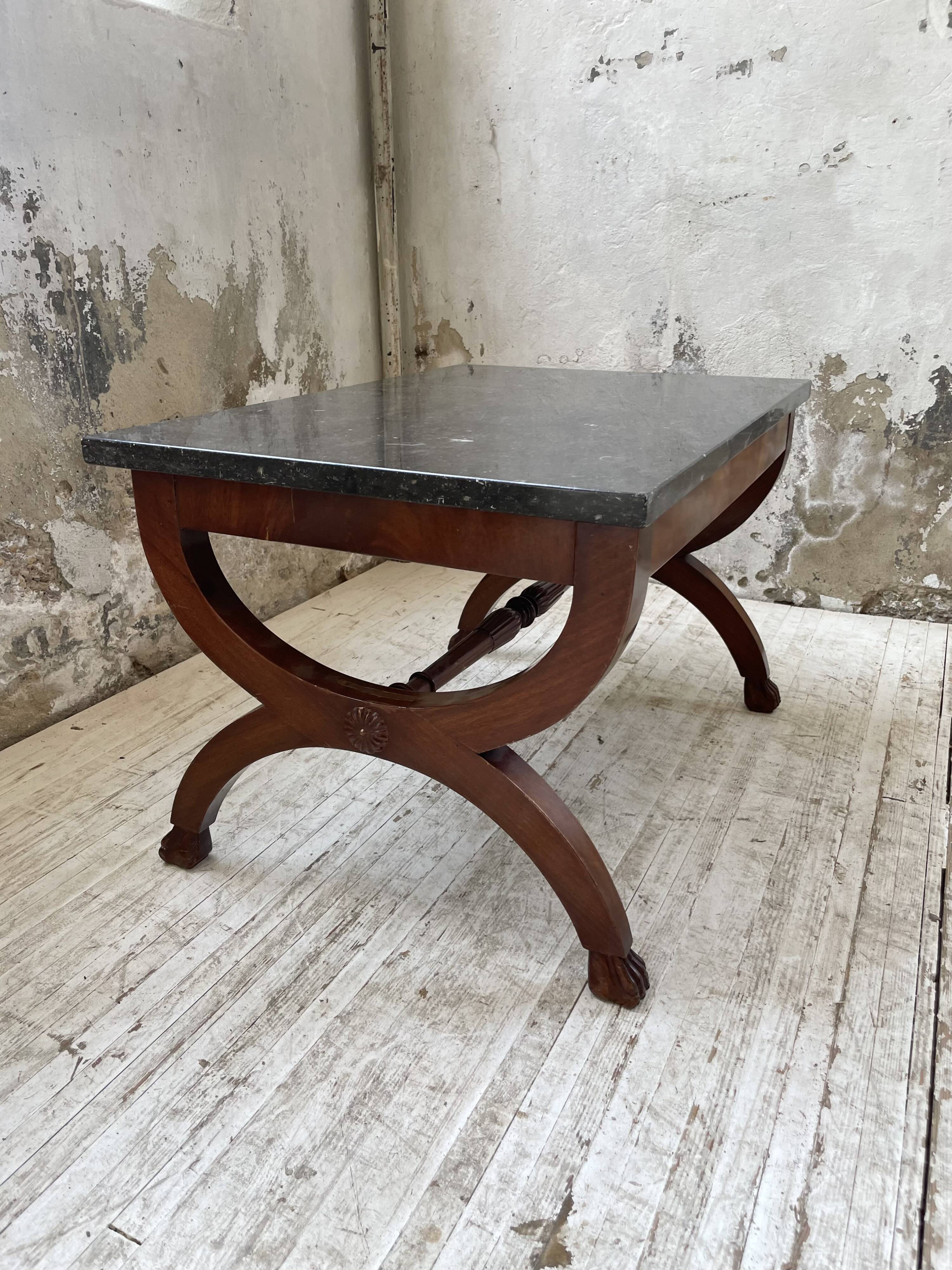 Empire style marble and mahogany coffee table