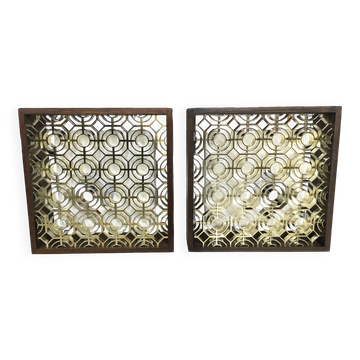 Pair of wooden frame wall lights, Odreco