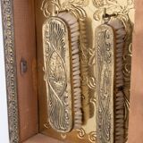 Antique Dutch Brass Ornate Repousse hanging Mirror Hall Cabinet