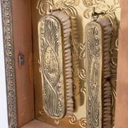 Antique Dutch Brass Ornate Repousse hanging Mirror Hall Cabinet