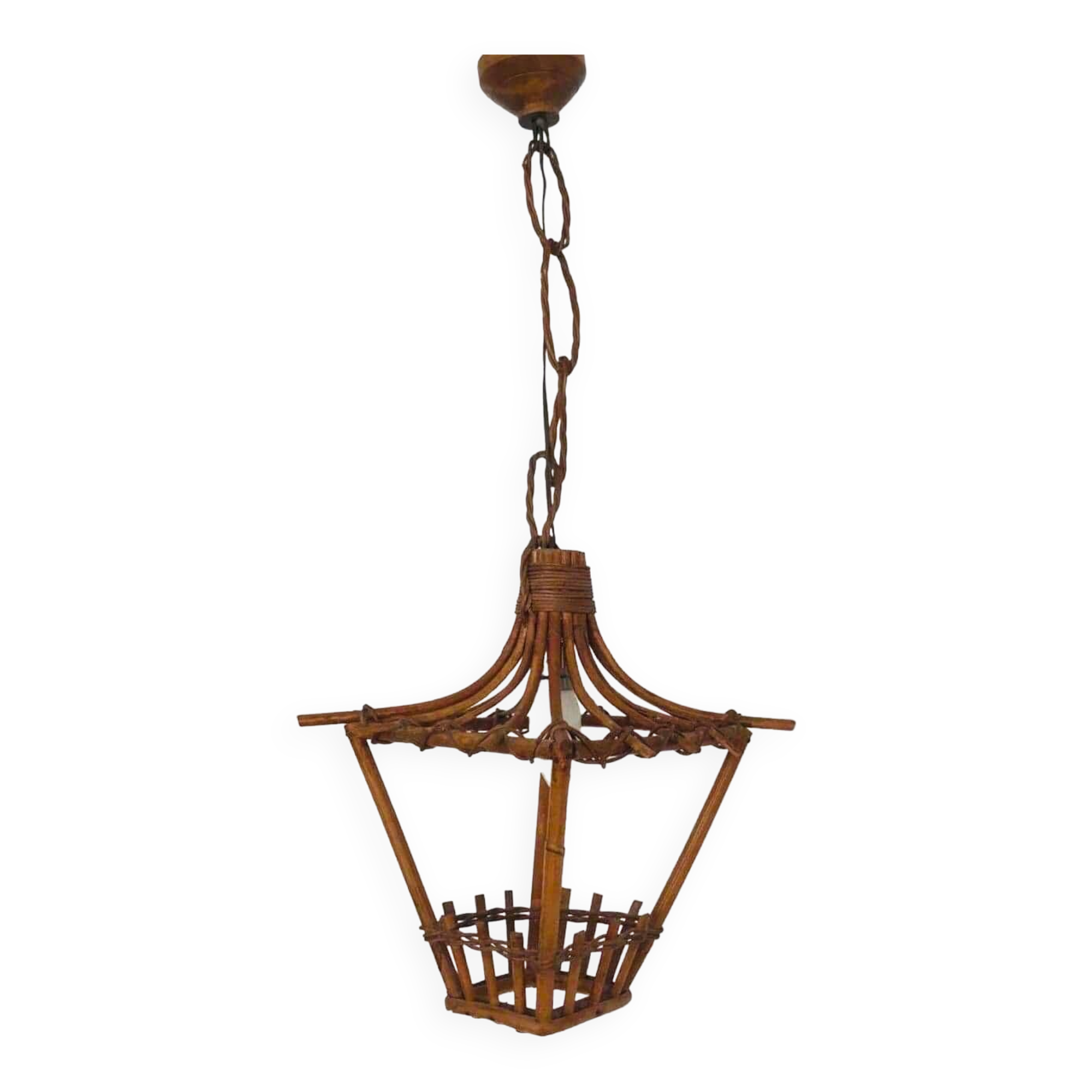 Vintage rattan lamp, old wicker hanging light