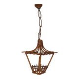Vintage rattan lamp, old wicker hanging light