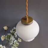 White opal curved glass hanging lamp, art deco style