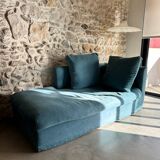 Méridienne Caravane – duck blue linen chaise longue