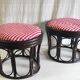 Rattan stool and fabric cushion – 80s/90s