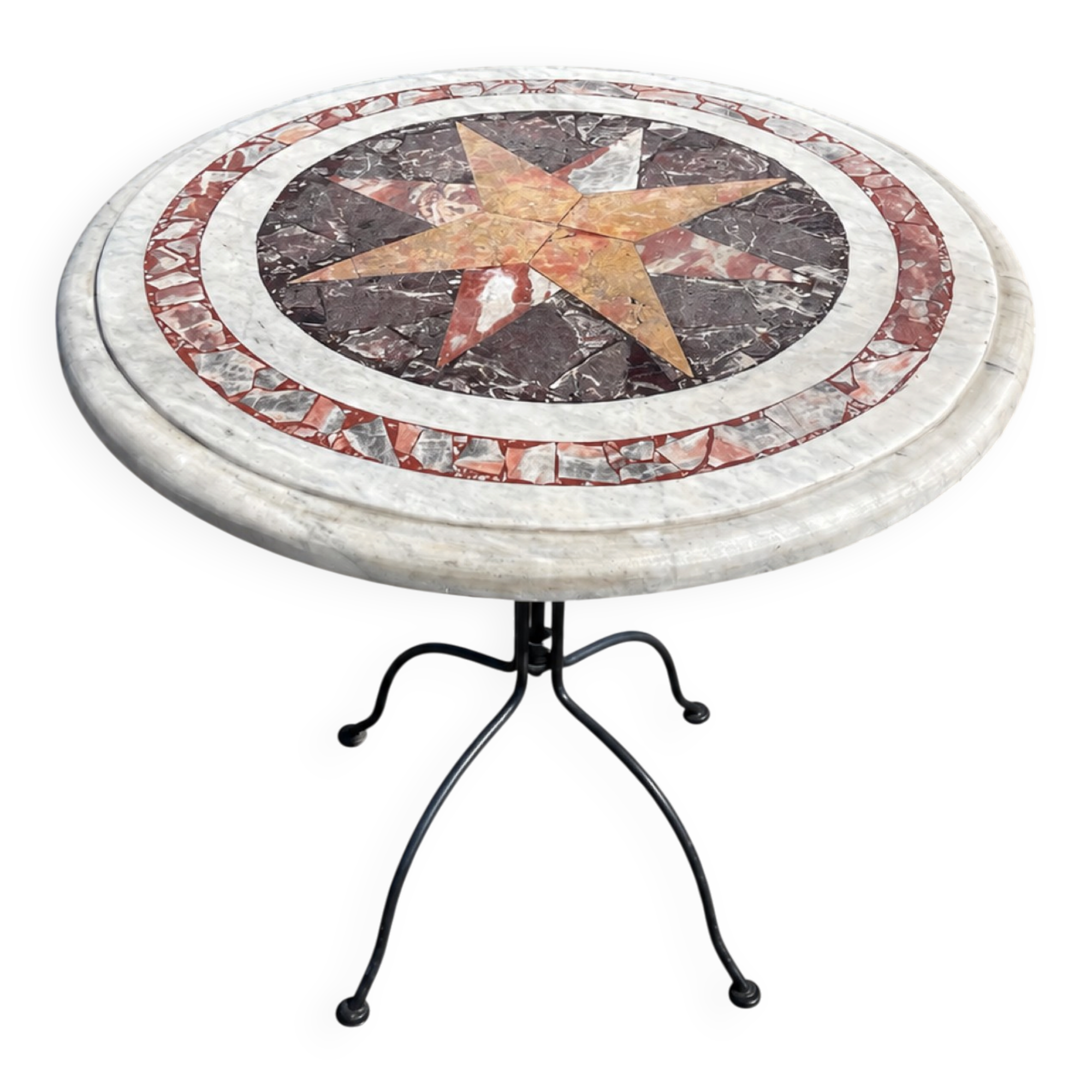 Round marble table with marble inlay