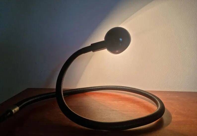 Large Black Adjustable Iconic Table Lamp Hebi, Isao Hosoe, Valenti Luce, 1970s