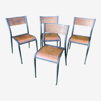 Lot de 4 chaises d'école industrielle école vintage