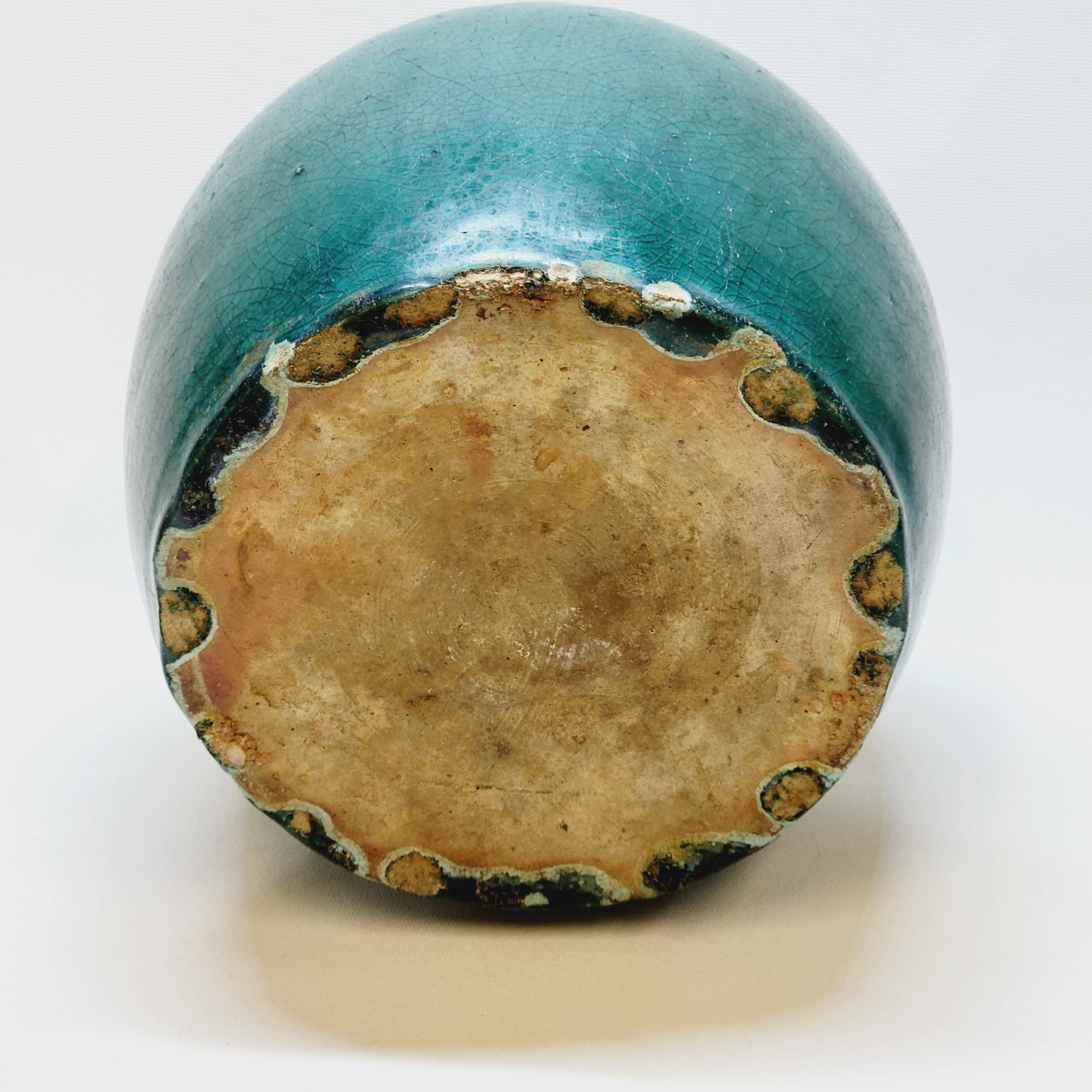 Antique Chinese Ginger Pot 1900 Green Blue Turquoise Enameled Ceramic